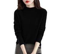 Youllyuu 100% Pure Merino Wool Mock Neck Pullover Cashmere Seamless Sweater Woman Knitted Jumper Tops Black S