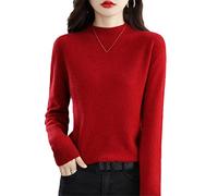 Youllyuu 100% Pure Merino Wool Mock Neck Pullover Cashmere Seamless Sweater Woman Knitted Jumper Tops Burgundy M