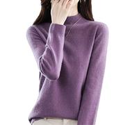 Youllyuu 100% Pure Merino Wool Mock Neck Pullover Cashmere Seamless Sweater Woman Knitted Jumper Tops Violet XXL