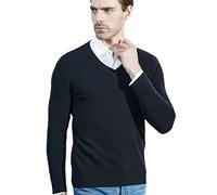 Youllyuu Cashmere Sweater Men 100% Merino Wool Knitted Sweaters V-Neck Long-Sleeve Pullover Thick Jumper Black M