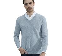 Youllyuu Cashmere Sweater Men 100% Merino Wool Knitted Sweaters V-Neck Long-Sleeve Pullover Thick Jumper Light gray9 M