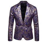 Youllyuu Mens Gold Paisley Bronzing Steampunk Blazer Jacket DJ Nightclub Prom Stage Suit Blazer Royal Blue XXXL