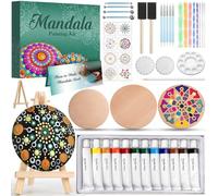 YOUMAYSTORY Mandala Rock Painting Kit - Mandala Dotting Tools for Painting - Including Large Wooden Rocks, Acrylic Paints, Stencils, Painting Tools, Manual, Arts Crafts Kit for Adults