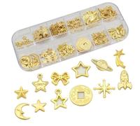 Youmeizer 108-Piece Golden Metal Resin Fillers Set - 12 Assorted Types (Stars, Moons, Spaceships, Snowflakes) Organized in a 12-Compartment Storage Box for Resin Art ， Crafts，DIY