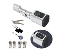 YoumiAi Tuya Bluetooth Smart Door Lock Electronic Euro Cylinder, Password/Fingerprint/App/IC/Key Unlock,Timer/App Remote Control via Tuya BLE Hub Suit for 60-90mm Door(Silver, 30/30 mm)