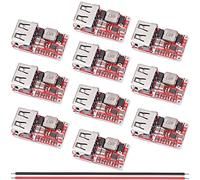 Youmile 10 pcs DC-DC Buck Converter 6-20V 12V/18V to 5V 3A USB Charger Module Step-Down Voltage Regulator Power Supply Module High conversion rate with 24awg Red and black cable