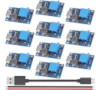 Youmile 10 pcs MT3608 Step up Converter module 2V-24V to 5V-28V 2A Adjustable Module Voltage Regulator Board DC-DC Mico USB interface with Red and black cable Micro to USB cable