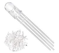 Youmile 100Pack 5mm LED Light Emitting Diode Common Cathode 4Pin RGB Tri-Color(Red/Green/Blue) Clear Transparent Round LED Lamps Buld For Arduino, PCB