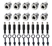 Youmile 10PCS DC-099 DC Power Jack Socket 5.5x2.1mm 30V 5A Female Panel Mount Connector Adapter with 10PCS Waterproof Cap, 10PCS DC Male Plug