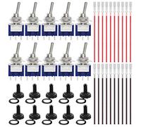 Youmile 10PCS MTS-102 Mini Toggle Switch SPDT 3 Pin 2 Position AC125V 6A AC250V 3A ON/Off Switch for DIY with 10PCS Waterproof Cover, 20PCS Crimp Terminal with Wire