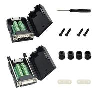 Youmile 2PCS DB15 D-SUB Connector 15Pin Male And Female 2 ROW Terminals Adapter Breakout PCB Board For DIY With Slotted screwdriver + Wire Cover