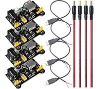 Youmile 4 pcs 3.3V 5V MB102 Breadboard Power Supply Module with DC male cable USB male cable for Arduino