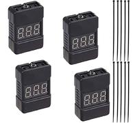 Youmile 4 pcs RC 1-8S Battery Tester Lipo Li-ion Battery Voltage Tester Voltage Buzzer Alarm with LED Indicator,with nylon cable tie for Lipo Life LiMn Li-ion Battery