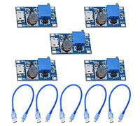 Youmile 5 Pcs DC-DC Boost Converter 2V-24V to 5V-28V 2A Adjustable Micro USB Voltage Regulator Step Up Power Supply Module for Arduino with 5 Pcs Micro USB Cable