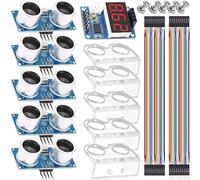 Youmile 5 pcs HC-SR04 Ultrasonic Sensor Distance Module High sensitivity Ultrasonic module + Ultrasonic Sensor ranging display module with Mounting Bracket DuPont Cable Screw nut kit
