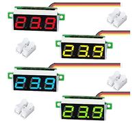 Youmile DC Voltage Display Table, DC 0-100V 0. 28” 3 Wires Voltage Tester Meter LED Display Red, Yellow, Blue, Green Mini Digital Voltmeter with Crimp terminal CH-2, pack of 4