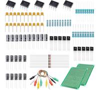 Youmile NE555P IC Chip Kit DIP IC Precision Timer Resistors 1/4W 220Ω 1kΩ 10kΩ 100kΩ Capacitors 104 103 10µF 100µF 1N4148 2N3904 Universal PCB Board Alligator Clip Cable for DIY Basic Projects