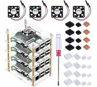 Youmile Pi Rack Case for Raspberry Pi 4/3/2 Model B, 4 Layers Acrylic Case with Cooling Fan and Heatsink