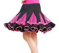 YOUMU High Waist Latin Dance Skirt Salsa Tango Rumba Cha Cha Ballroom Ruffle Plus Size Practice Dancing Dress (Rose Red, 5XL)