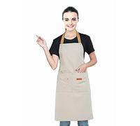 Younber Kitchen Bib Apron with Pockets, Women Men Adjustable Neck Strap Water Resistant Apron for Chef Artist Waiter, Khaki