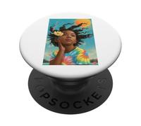 Young African American Girl Gazing Sunny Sky Tie Dye Shirt PopSockets Adhesive PopGrip