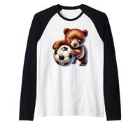 Young Bear Cub Soccer Ball Player Sport Art Raglan Baseball Tee