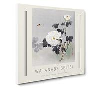 Young Bird & Butterfly By The Roses By Watanabe Seitei Canvas Print | Gallery Wrapped 30mm Frame Wall Art | 20x20 inches | Ready to Hang | Asian Animals Picture | Living Room Bedroom Lounge Office
