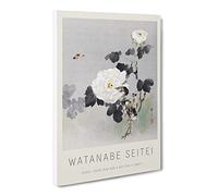 Young Bird & Butterfly By The Roses By Watanabe Seitei Exhibition Museum Asian Japanese Canvas Wall Art Print Ready to Hang, Framed Picture for Living Room Home Office Décor, 30x20 Inch (76x50 cm)