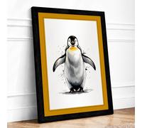 Young Emperor Penguin Modern Framed Wall Art Print A2 (59.4×42cm) Black, Wall Decor for Living Room, Bedroom, Office & Home, Ready to Hang, Art Gift