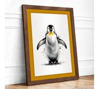 Young Emperor Penguin Modern Framed Wall Art Print A3 (42×29.7cm) Walnut, Wall Decor for Living Room, Bedroom, Office & Home, Ready to Hang, Art Gift