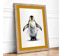 Young Emperor Penguin Modern Framed Wall Art Print A4 (29.7×21cm) Oak, Wall Decor for Living Room, Bedroom, Office & Home, Ready to Hang, Art Gift