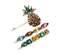 Young & Forever Gift Elite Gold Multicolor Crystal Pineapple Design Hair pin Fancy Geometric Shape Hair Accessories for Women/Girls (Set of 3)