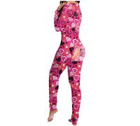 young Forever Women Adjustable Spaghetti Strap Bodysuit Sexy Sleeveless Button Front Onesie Pajamas Shorts Pattern Printed (G-Peach,S)