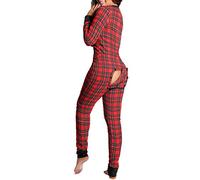 young Forever Women Butt Button Onesie Bodycon Jumpsuit Red Plaid Poach Cow Lips Butterfly Printed Romper Nightwear Club Party Wear (E-Purple,S)