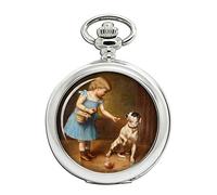 Young girl feeding a dog by Carl Reichert Full Hunter Pocket Watch