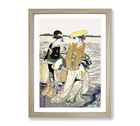Young Ladies By The Seashore By Utagawa Toyokuni Asian Japanese Framed Print | A2 Oak Framed Wall Art | Ready to Hang | Asian Nature Picture | Living Room Bedroom Lounge Office