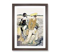 Young Ladies By The Seashore By Utagawa Toyokuni Asian Japanese Framed Print | A4 Walnut Framed Wall Art | Ready to Hang | Asian Nature Picture | Living Room Bedroom Lounge Office