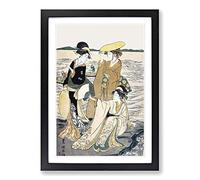 Young Ladies by The Seashore by Utagawa Toyokuni Framed Print | A2 Black Framed Wall Art | Ready to Hang | Modern Nature Picture | Living Room Bedroom Lounge Office