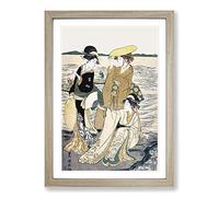 Young Ladies by The Seashore by Utagawa Toyokuni Framed Print | A2 Oak Framed Wall Art | Ready to Hang | Modern Nature Picture | Living Room Bedroom Lounge Office