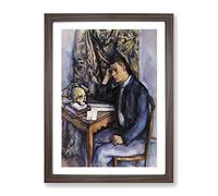 Young Man And Skull By Paul Cezanne Classic Painting Framed Print | A3 Walnut Framed Wall Art | Ready to Hang | Classic Skull Picture | Living Room Bedroom Lounge Office