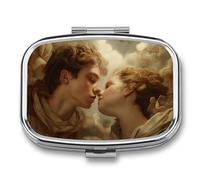 Young Man and Woman Falling in Love Pill Box 2 Compartment Portable Medicine Pill Case Travel Pill Organizer for Pocket Purse