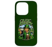 Young Man in Leprechaun Outfit with Glass Beer Craic Addict Case for iPhone 14 Pro