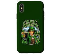 Young Man in Leprechaun Outfit with Glass Beer Craic Addict Case for iPhone X/XS