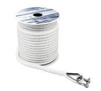 Young Marine Premium Solid Braid MFP Anchor Line Braided Anchor Rope/Line 3/8 Inch 100FT with Stainless Steel Thimble & Shackle (3/8" x 100', White)