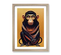 Young Monkey No.1 Framed Print | A3 Oak Framed Wall Art | Ready to Hang | Modern Animal Picture | Living Room Bedroom Lounge Office