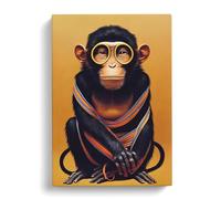 Young Monkey No.1 Red, Orange, Peach Canvas Print | Gallery Wrapped 30mm Frame Wall Art | 30x20 inches | Ready to Hang | Contemporary Animals Picture | Living Room Bedroom Lounge Office