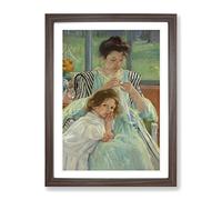 Young Mother Sewing By Mary Cassatt Classic Painting Framed Print | A2 Walnut Framed Wall Art | Ready to Hang | Classic Historical Picture | Living Room Bedroom Lounge Office
