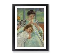 Young Mother Sewing By Mary Cassatt Classic Painting Framed Wall Art Print, Ready to Hang Picture for Living Room Bedroom Home Office Décor, Black A3 (34 x 46 cm)