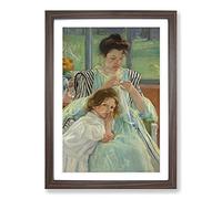 Young Mother Sewing by Mary Cassatt Framed Wall Art Print A2 Walnut