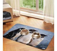 Young Penguins with Snow Dog Food Mats for Floors, 16x24 Inch Non-Slip Super Absorbent Pet Food Mat, Dishwasher Dog Mat for Food and Water, Cute Rubber Quick Dry Pet Feeding Mat for Dogs Puppy Cats